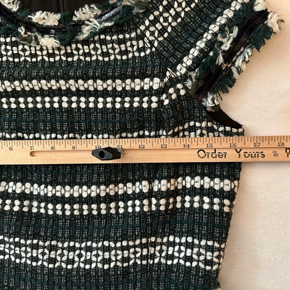 Tory Burch Norfolk Striped Tweed Dress 2 Cap Sleeve Fit & Flare Green Blk Wht - Picture 9 of 12
